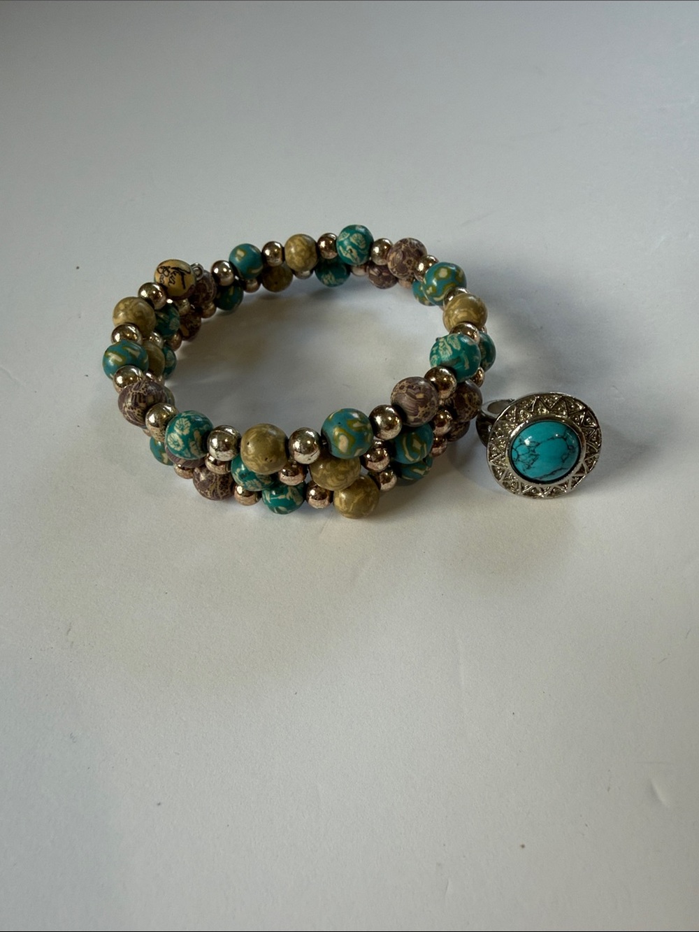 Handcrafted Turquoise & Earth-Tone Beaded Wrap Bracelet